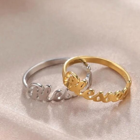 BLESSED Script Handwritten Ring Daily Reminder Silver Tone #1248 - Picture 5 of 10